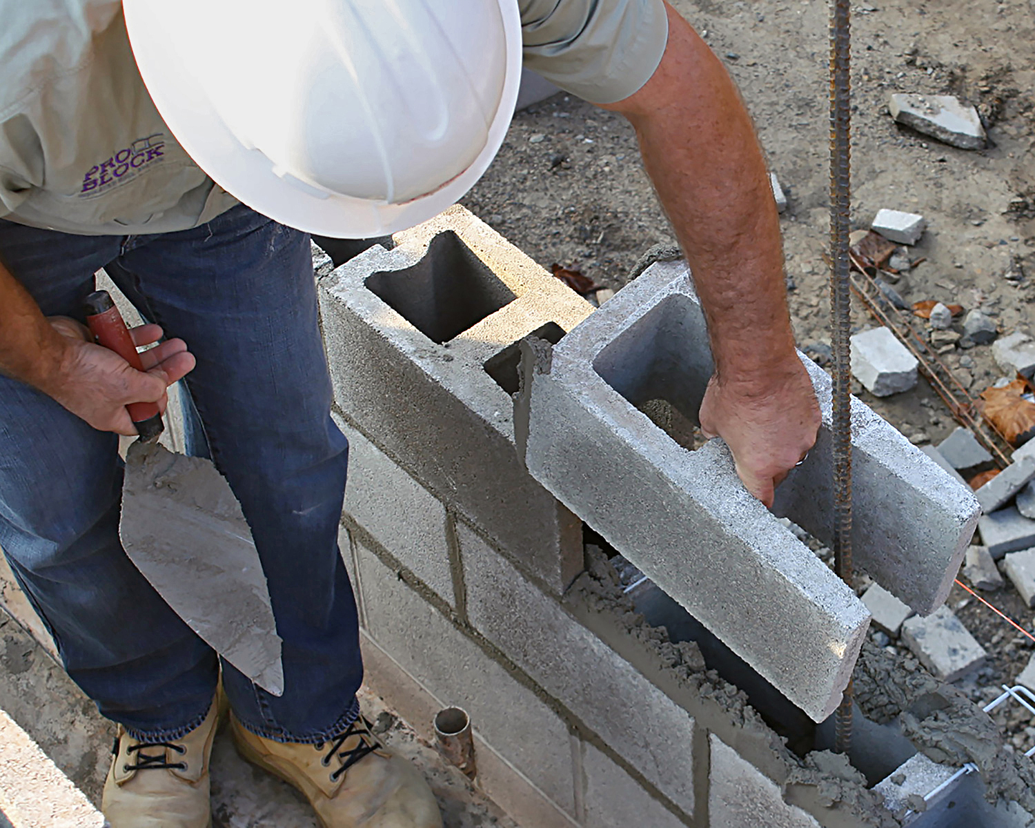 Construction site featuring Johnson Concrete Products Gray ProBlock