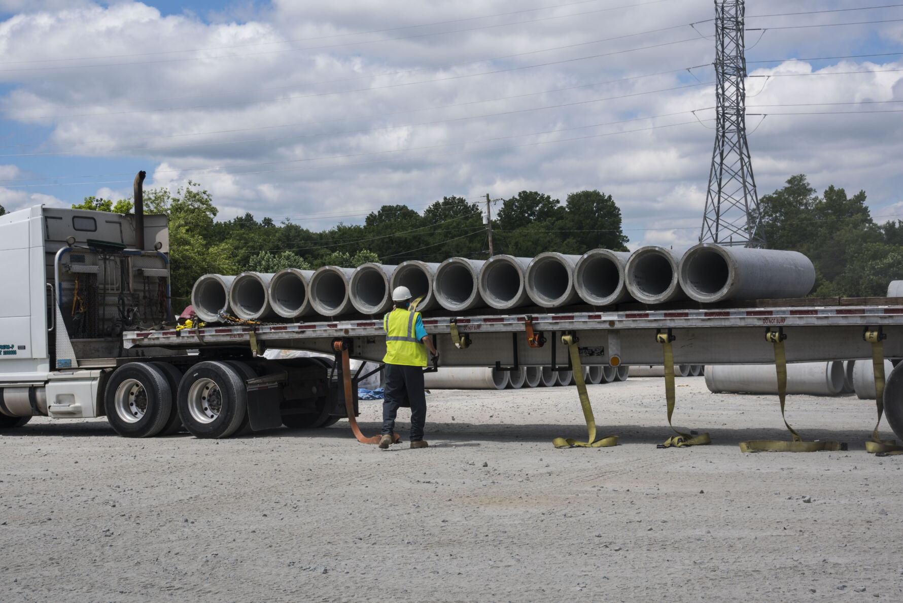Johnson Concrete Products Reinforced Concrete Pipe being transported from the Salisbury, NC Plant