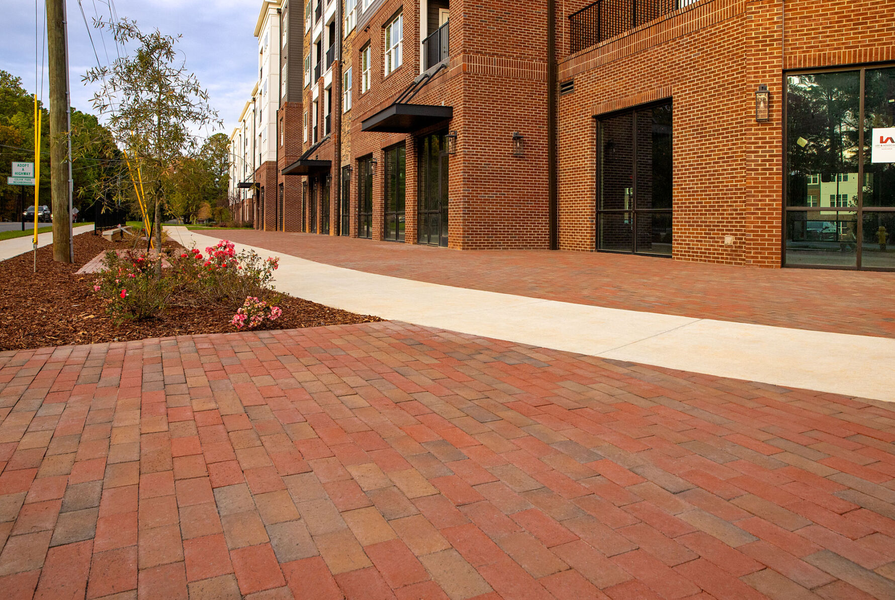 Brick veneer exterior and paver walkway at Peterson Station at Sunset Lake in Holly Springs, NC.