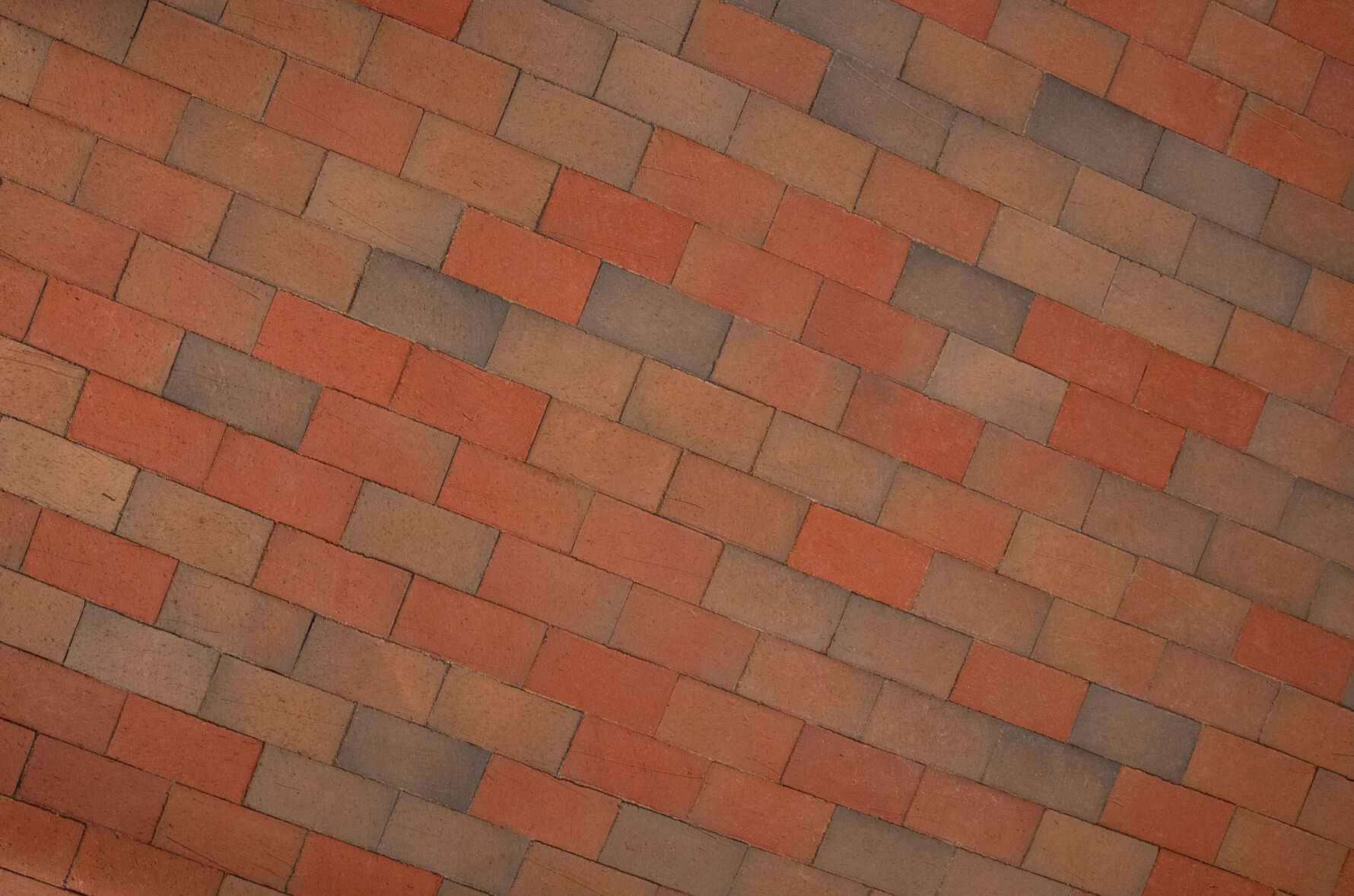 Close-up of Pine Hall Brick Pathway pavers in Full Range Red Flash at Peterson Station at Sunset Lake.